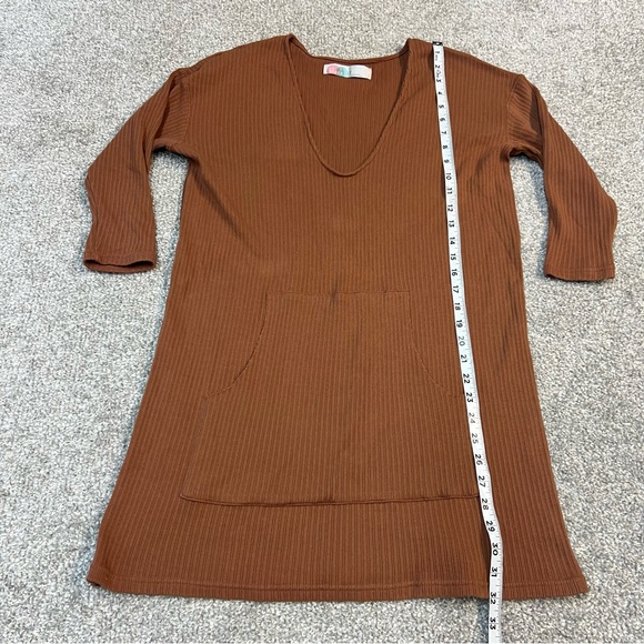 FREE PEOPLE BEACH Dress Womens Size Small Brown Phoenix Mini Ribbed Pocket - Picture 2 of 8